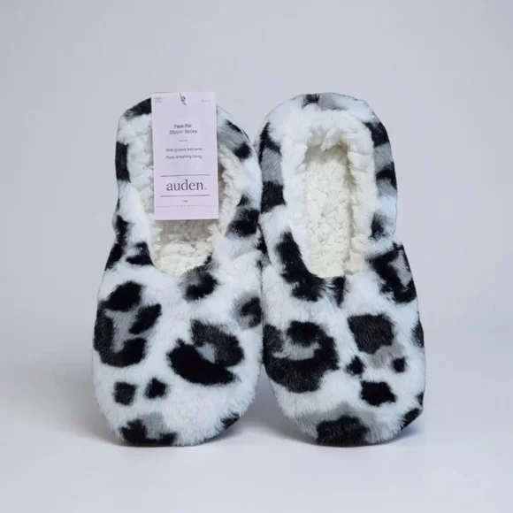 Auden Faux Fur Leopard Print Slipper Socks Women's Size S/M 6-7 NWT - Picture 1 of 6